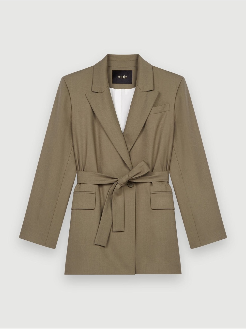 Maje Olive Green Tie-Belt Blazer
